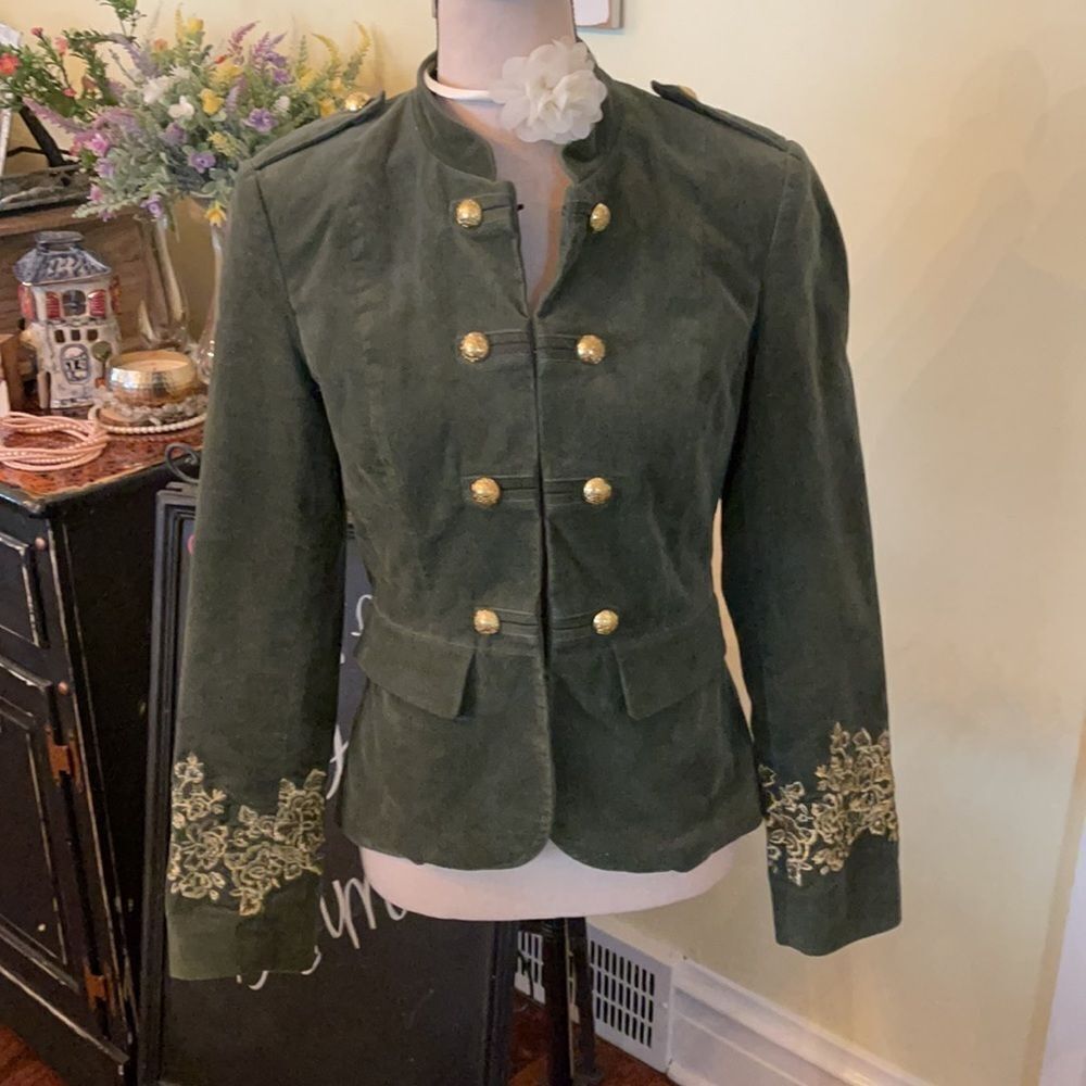 *Together Classics* Olive Velvet Military Jacket S